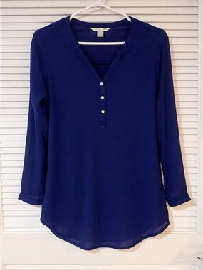 Old Navy Navy Blue Long-Sleeve V-Neck Henley Tunic